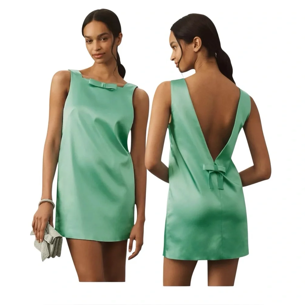 anthropologie green bow dress Hutch Ballerina Bow-Sleeve Drop-Waist Maxi Dress